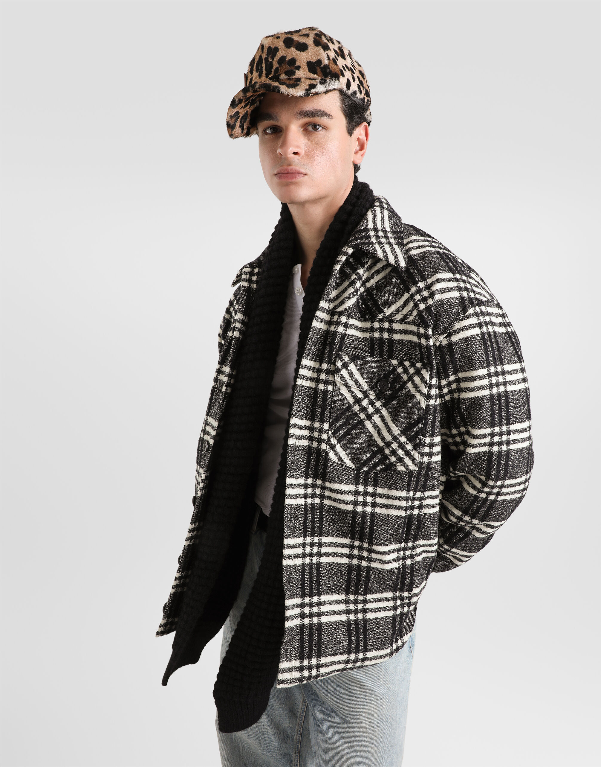 Check wool blend shirt jacket - thumbnail 2