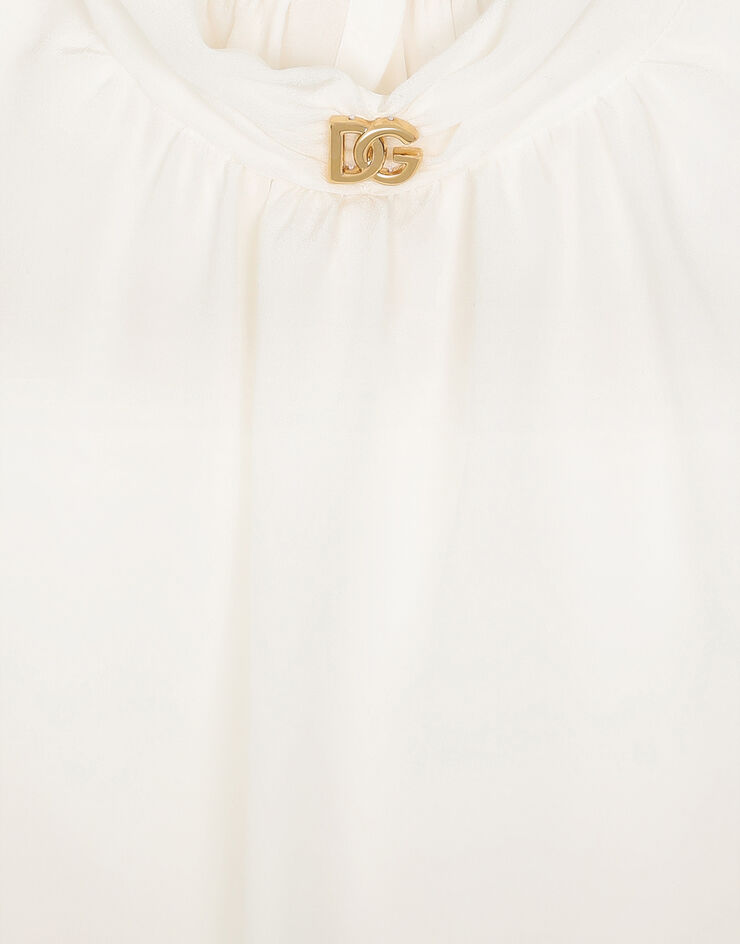 Dolce & Gabbana Blusa en crepé de China con logotipo DG Blanco L56S21G7N3W