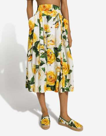 Dolce & Gabbana Jupe patineuse en coton à imprimé roses jaunes Imprimé F4CFETHS5NO