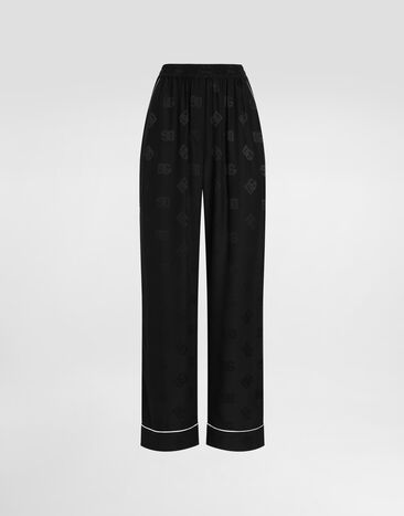Dolce & Gabbana Pantalón de pijama en jacquard de raso de seda con motivo integral del logotipo DG Negro FTAMPTFJ1JO