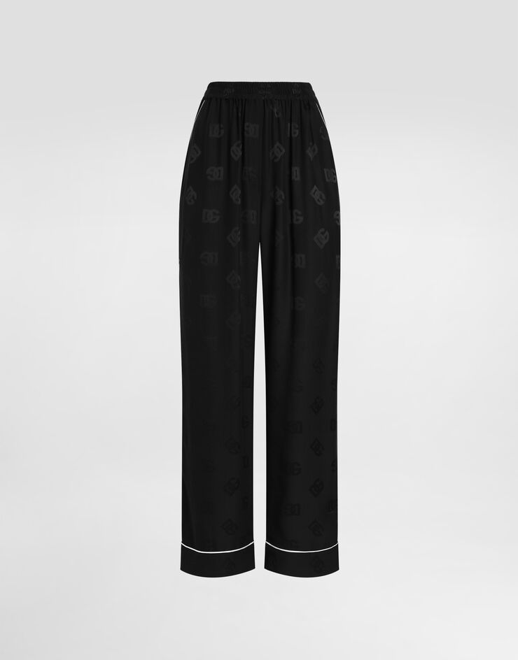 Dolce & Gabbana Pantalón de pijama en jacquard de raso de seda con motivo integral del logotipo DG Negro FTAMPTFJ1JO