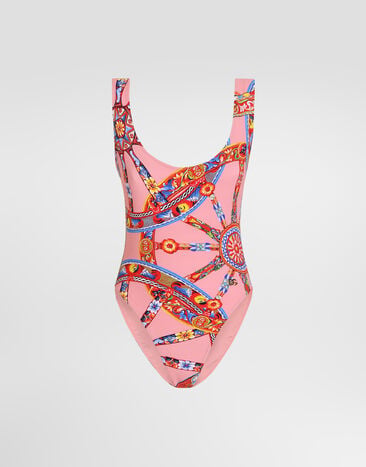 Dolce & Gabbana Carretto-print one-piece swimsuit Multicolor O9C28JON0KG