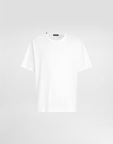 Dolce & Gabbana Cotton T-shirt with logo embroidery White G8PN9ZG7O4E