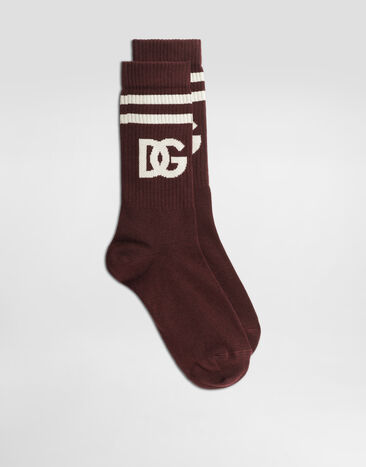 Dolce & Gabbana Fine-rib cotton socks with logo Bordeaux GXS80TJFMLA