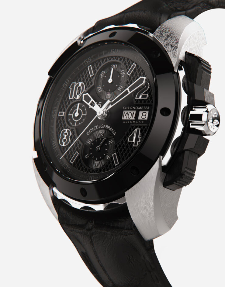 Dolce & Gabbana ساعة DS5 من الذهب الأبيض والفولاذ بطلاء PVD أسود WWES1MWW037