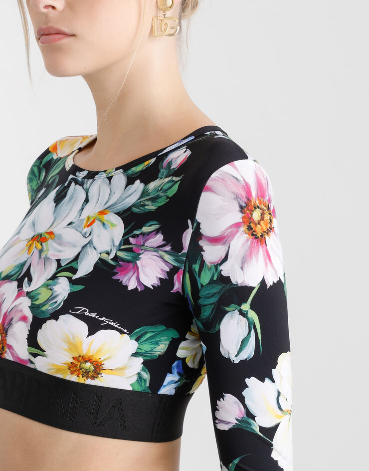 Dolce & Gabbana Activewear crop top in floral-print jersey Print F8N51TFSG8L