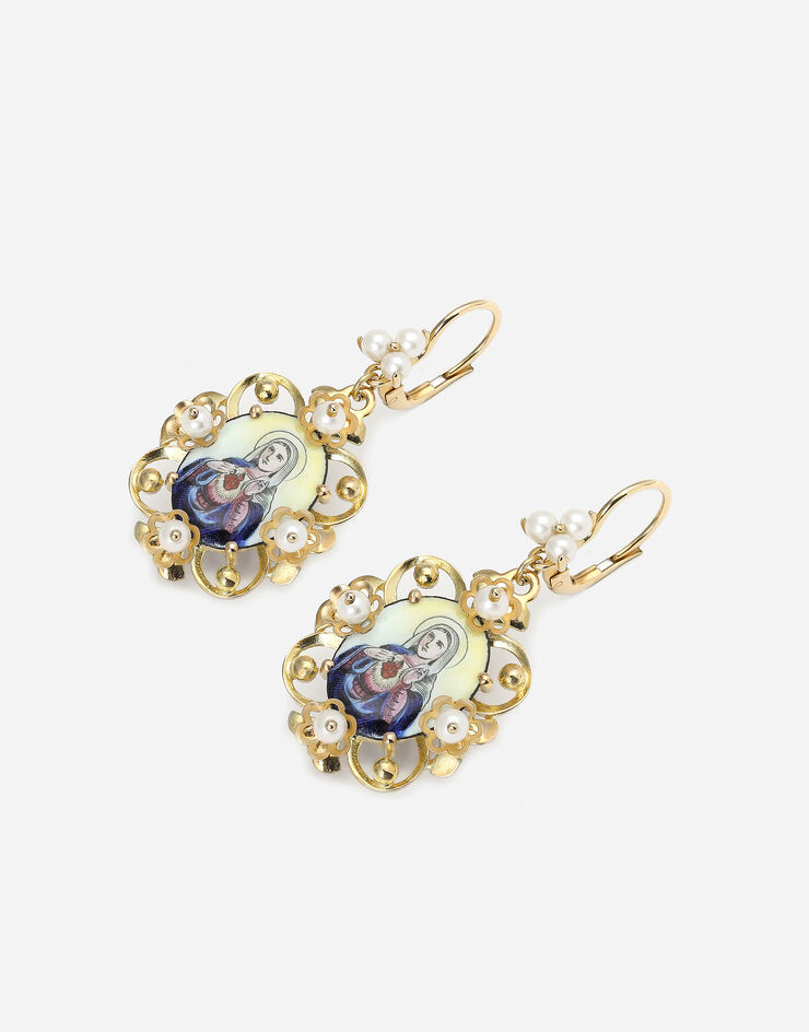 Dolce & Gabbana D.D. earrings in yellow 18kt gold with antique cheramic miniature Gold WEED1GWPER1