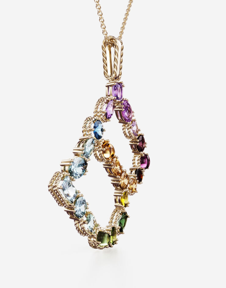 Dolce & Gabbana Pendente B Rainbow Alphabet con gemme multicolor Oro WAMR2GWMIXB