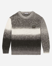 Dolce & Gabbana Round-neck ombré knit pullover with logo tag Gris L44S07G7M4B