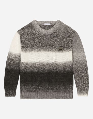 Dolce & Gabbana Round-neck ombré knit pullover with logo tag Multicolor L4KWD4JBVW5