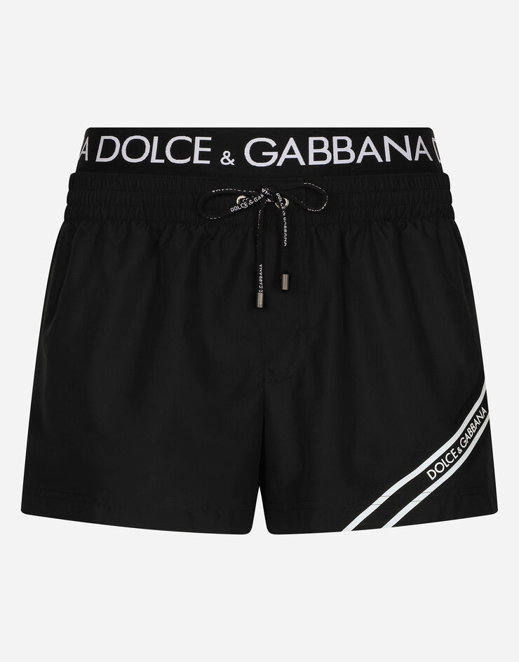 Dolce & Gabbana Short swim trunks with branded band Black M4E70TFUSFW