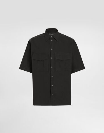 Dolce & Gabbana Chemise en popeline avec plaquette Noir G5MP1TFUEFJ