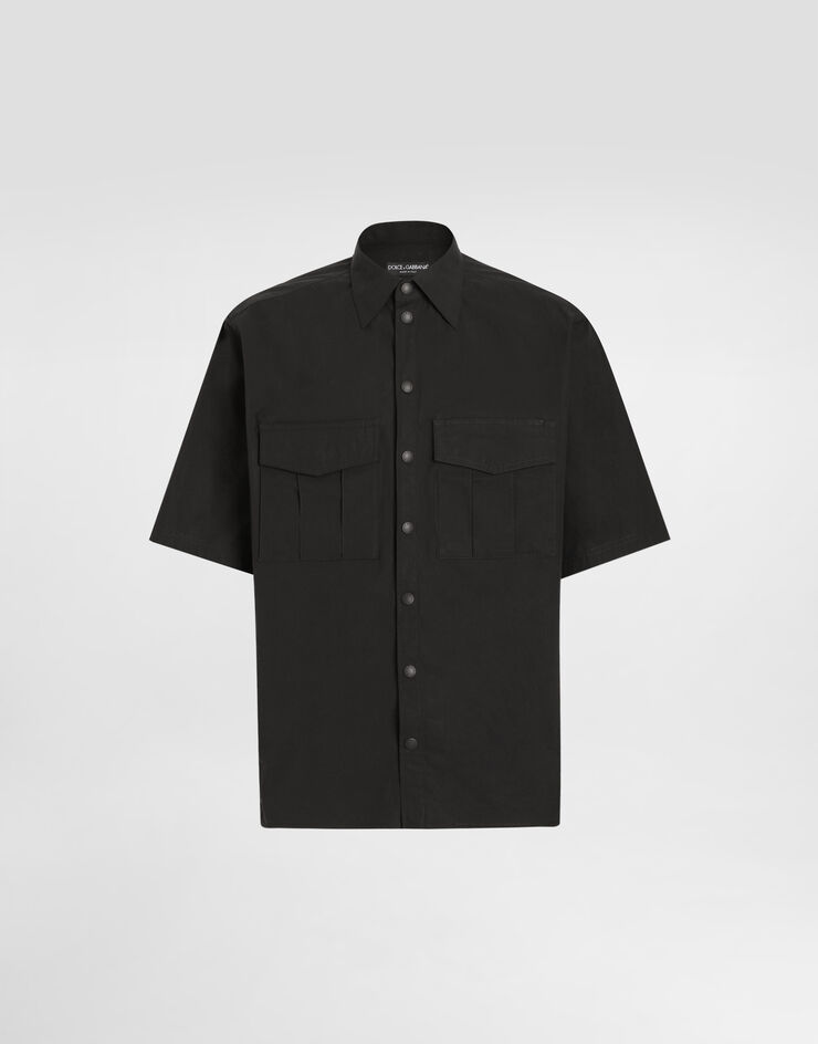 Dolce & Gabbana ロゴプレート ポプリン シャツ ブラック G5MP1TFUEFJ