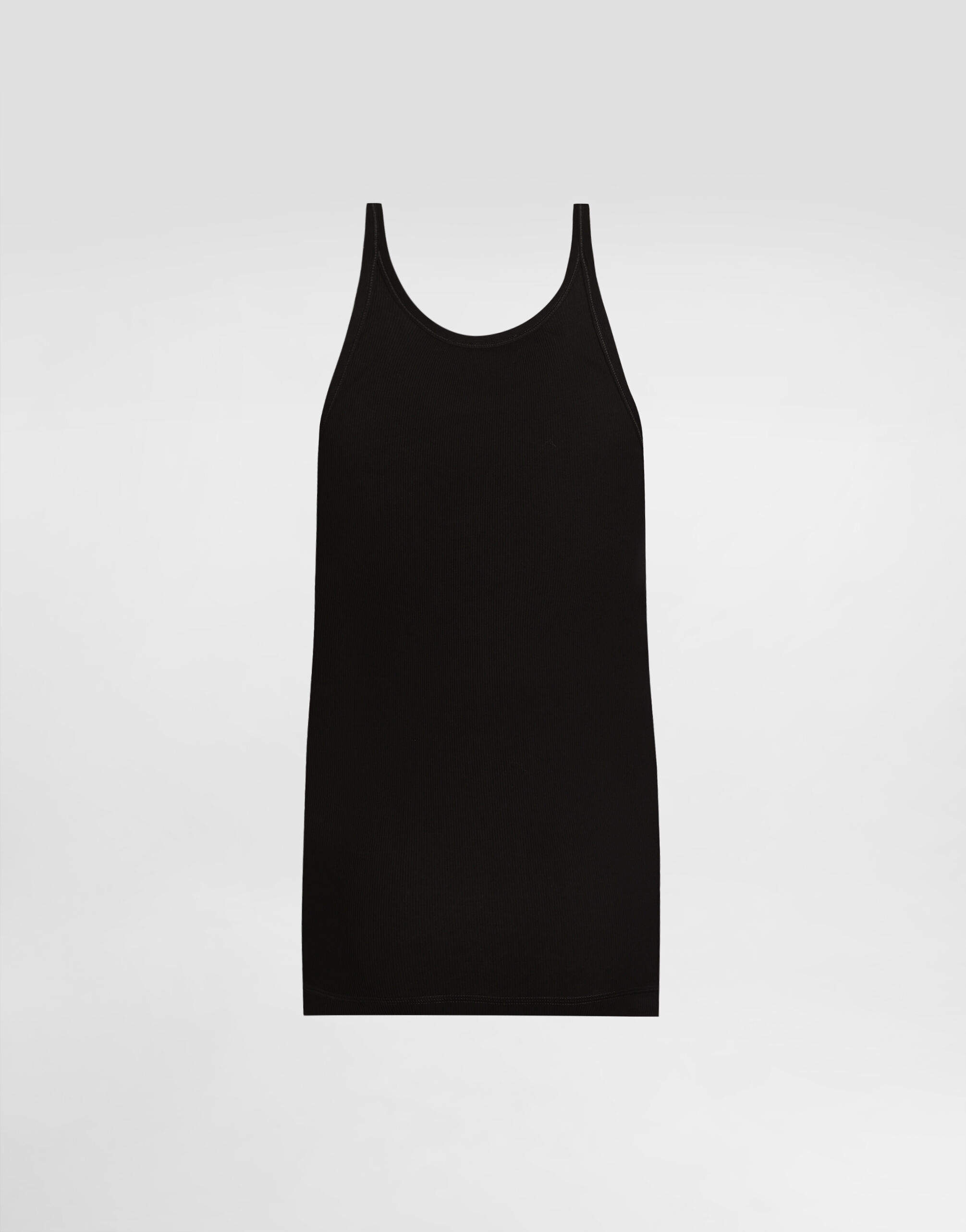 Dolce & Gabbana ブラックタンクトップ 38 ブラックのメンズ ロゴプレート ファインリブ スリムフィット タンク