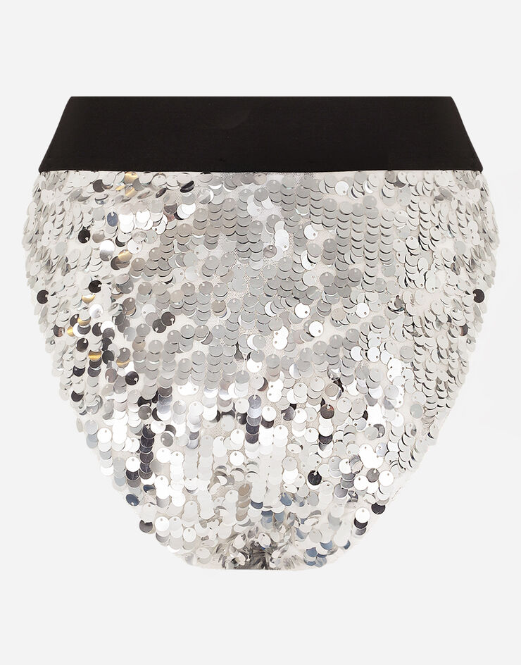 Dolce & Gabbana Sequined high-waisted briefs with branded elastic Silver O2C15TFLSA8