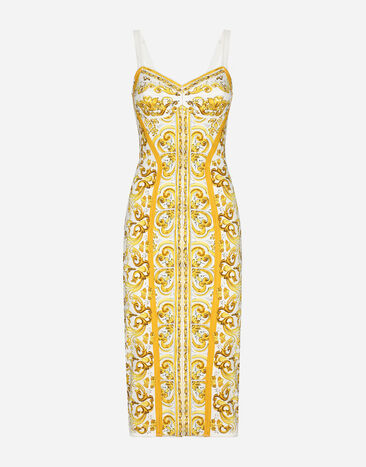 Dolce & Gabbana Vestido con corsé de charmeuse con estampado Maiolica Imprima F6ADLTHH5A0