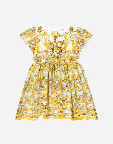 Dolce & Gabbana Kleid aus Popeline mit gelbem Majolika-Print Drucken L23DI5FI5JW
