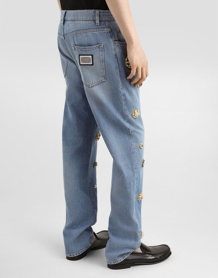 Dolce & Gabbana Vaqueros Classic de algodón con placa y detalles joya Multicolor GP02XZG8MG1