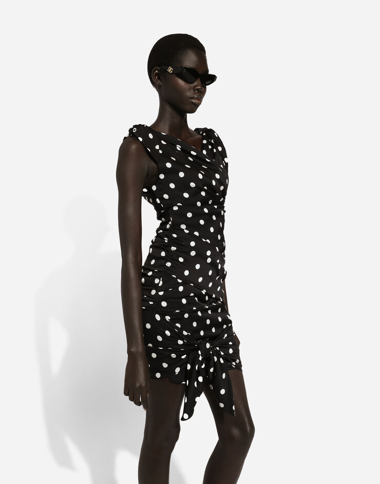 Dolce & Gabbana Charmeuse midi dress with draping and polka-dot print Print F6I2DTFSA63