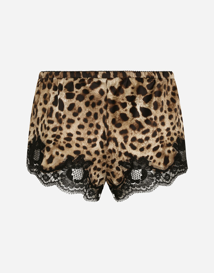 Dolce & Gabbana Shorts de lencería en raso con estampado de leopardo y encaje Multicolor O3A02TFSAXY