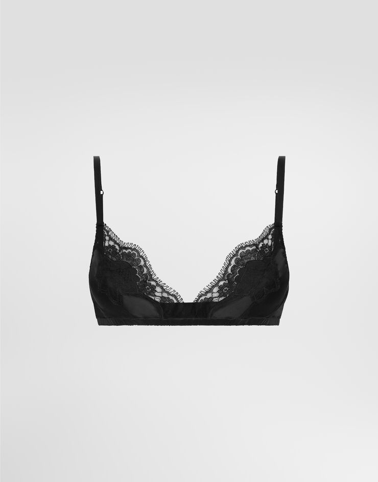Dolce & Gabbana Soft-cup satin bra with lace detailing Dolce & Gabbana Soft-cup satin bra with lace detailing Black O1A01TONO13