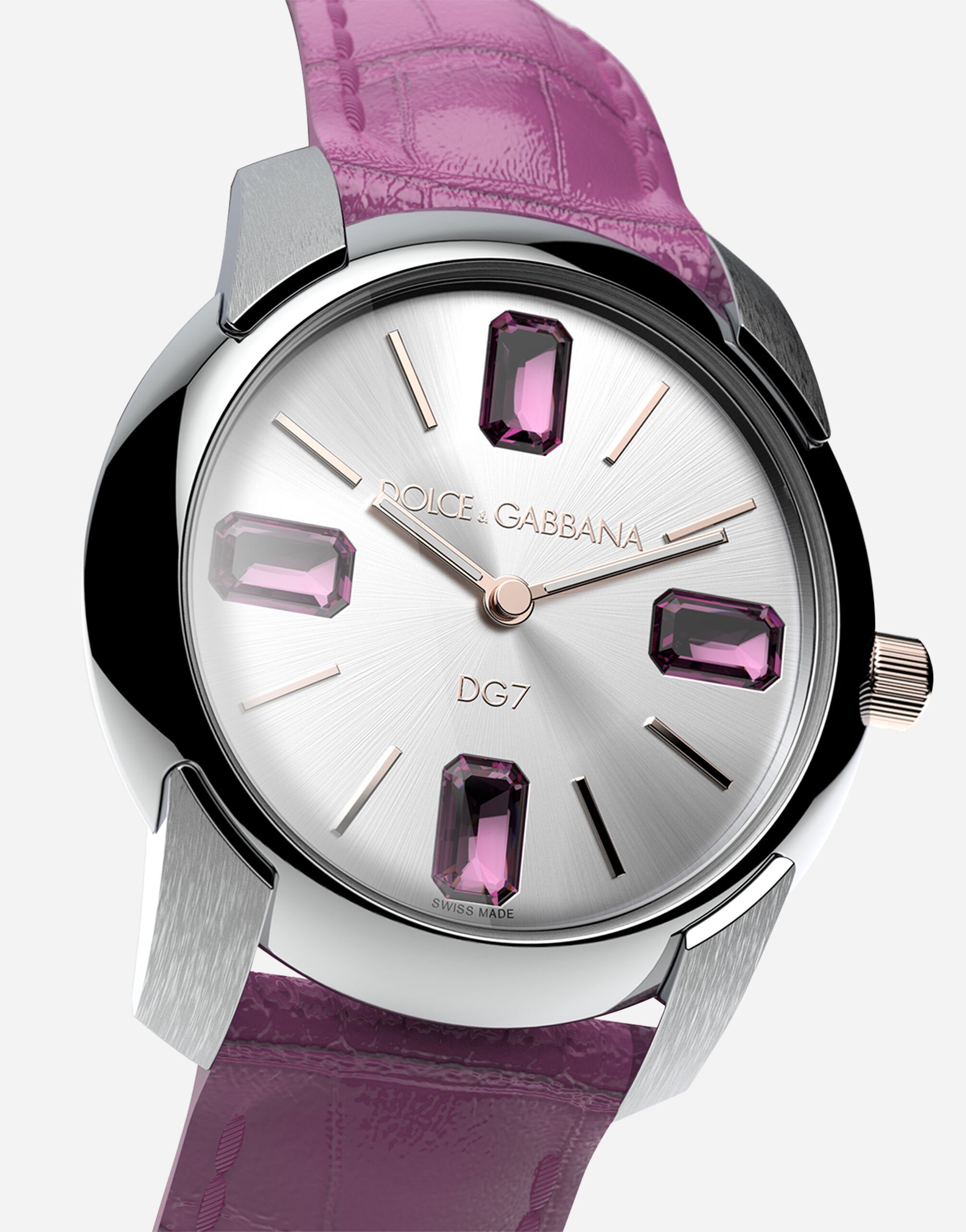 Watch with alligator strap in PINK for for Women Dolce Gabbana
