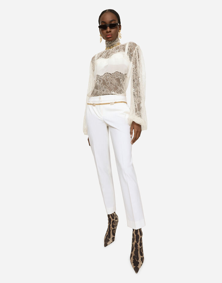 Dolce&Gabbana Floral lace turtle-neck blouse White F779MTFL9AC