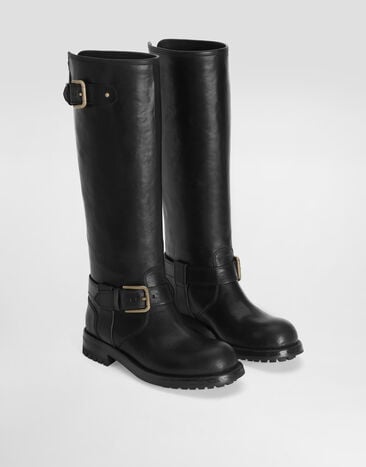 Dolce & Gabbana Bikerstiefel aus Leder Schwarz CU1213AW352