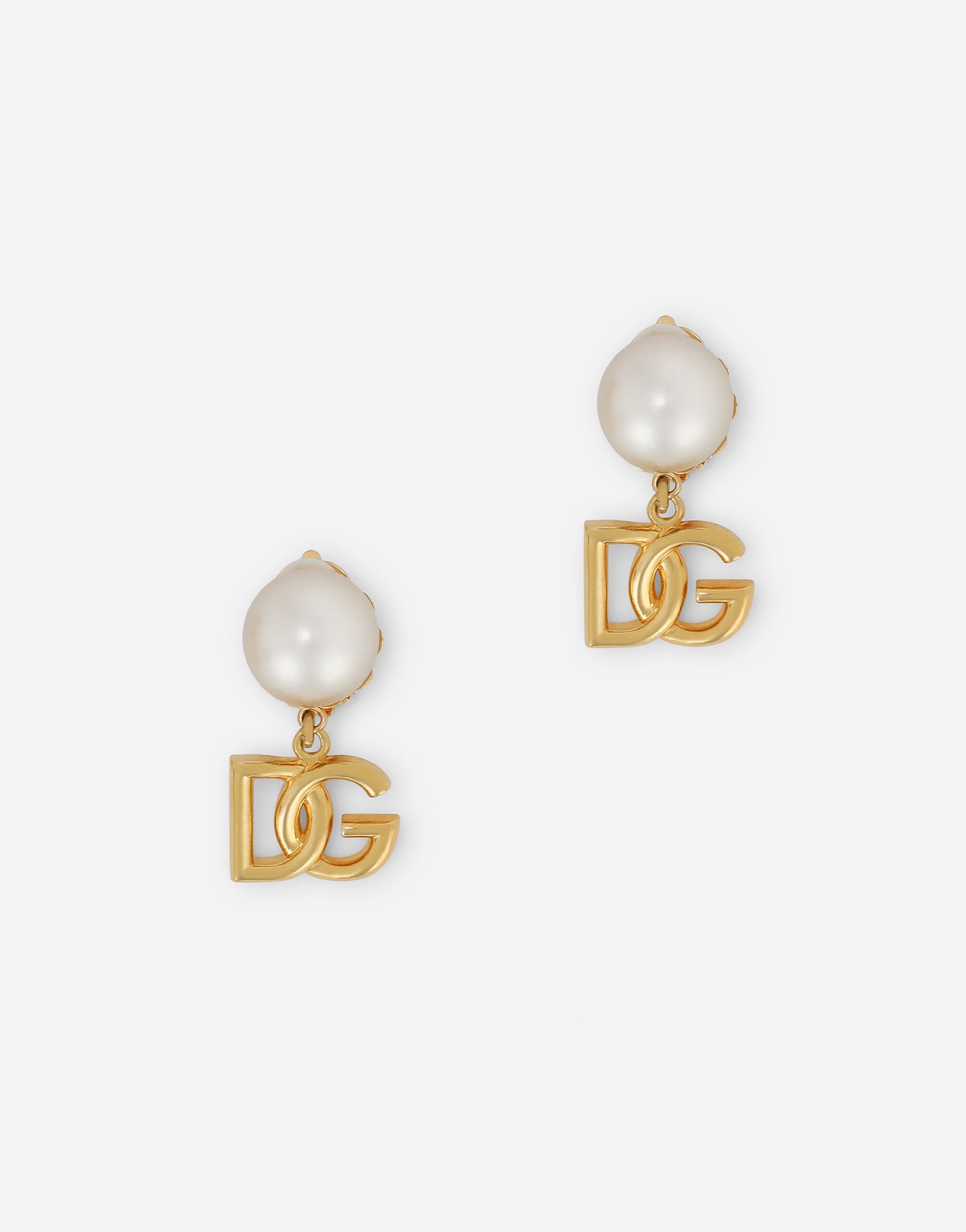 Dolce & Gabbana Earrings with DG logo and pearl White BB7287AW576