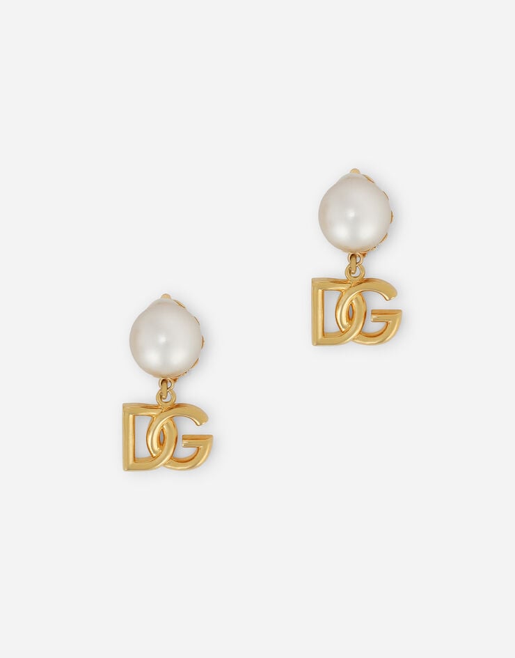 Dolce & Gabbana Earrings with DG logo and pearl Gold WEO2N1W1111