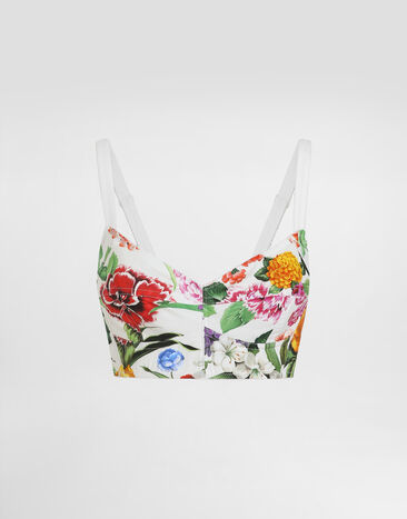 Dolce & Gabbana Cotton corset bralette top with floral print Print F5S61TIS1Y6