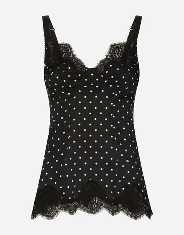 Dolce & Gabbana Silk lingerie-style top with polka-dot print and lace detailing Print O1A12TON00R