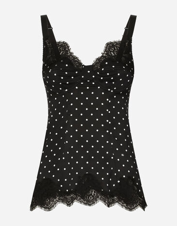 Dolce & Gabbana Top lingerie in seta stampa pois con pizzo Stampa O1A12TON00R