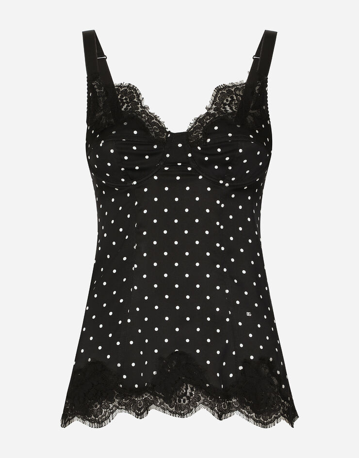 Dolce & Gabbana Slip Top aus Seide Punkteprint mit Spitze Drucken O7E19TON00R