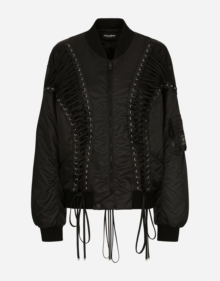 Dolce & Gabbana Technical fabric bomber jacket with laces and eyelets Black F9P23TFUMNQ