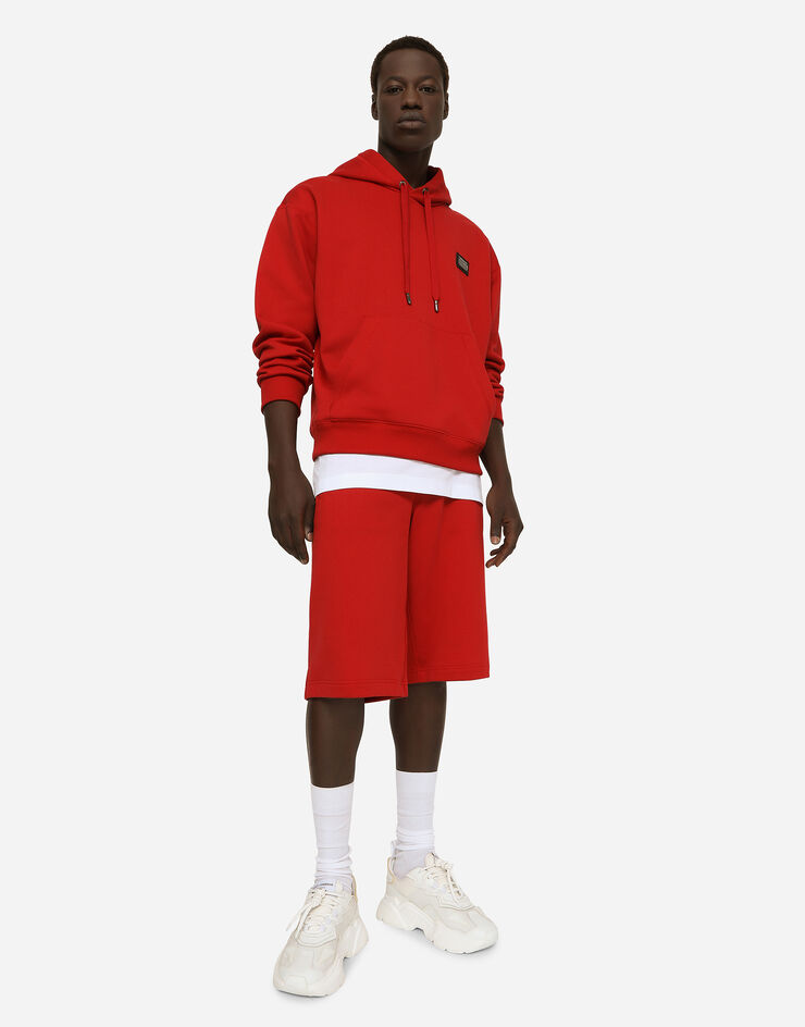 Dolce&Gabbana Felpa jersey con cappuccio e placca logata Rosso G9ZU0TG7F2G