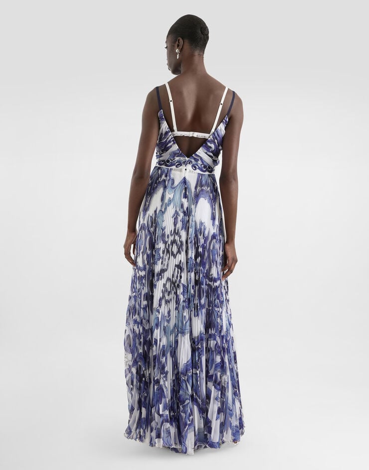 Dolce & Gabbana Majolica-print chiffon dress Blue I6KH6WFSSK7