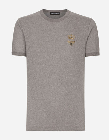 Dolce & Gabbana Cotton T-shirt with embroidery Grey G8RK7TG7L6R