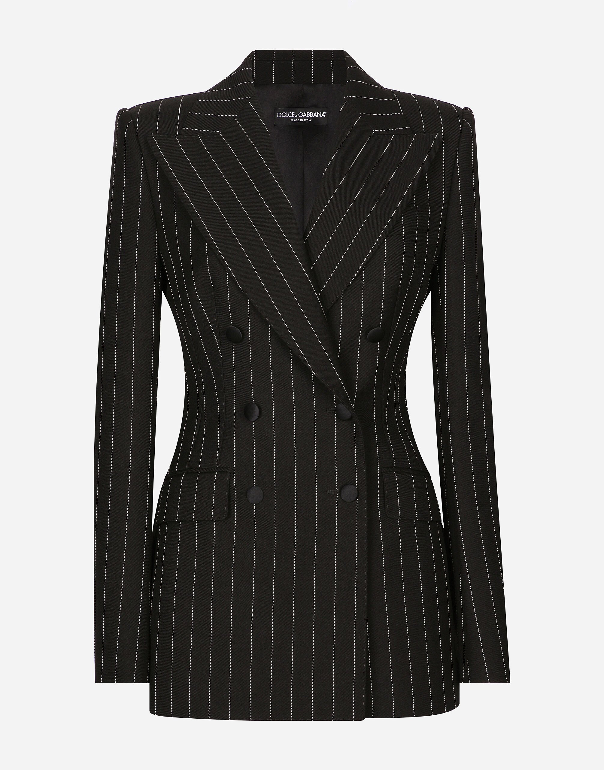 Dolce & Gabbana Double-breasted pinstripe wool Turlington jacket Black F6H0ZTFLRE1