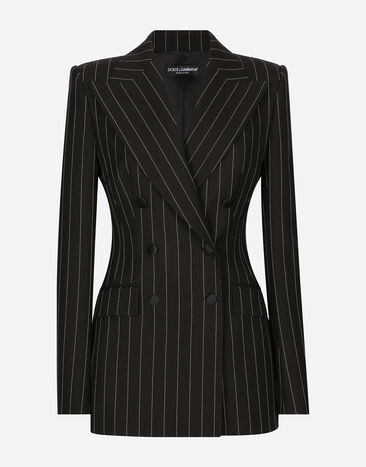 Dolce & Gabbana Veste croisée Turlington en laine à rayures tennis Noir F29XTTFUWD6