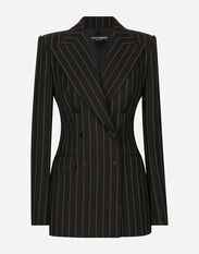 Dolce & Gabbana Double-breasted pinstripe wool Turlington jacket Black F0D1CTFUBFX