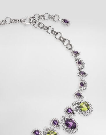 Dolce & Gabbana Eleganza Necklace 18kt white gold, amethysts, peridots, and sapphires    White WNSA4GWAME1