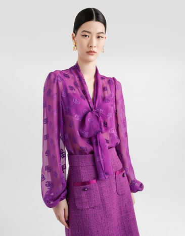Dolce & Gabbana Chiffon jacquard shirt with DG all-over logo Purple F5N70TFJTBR