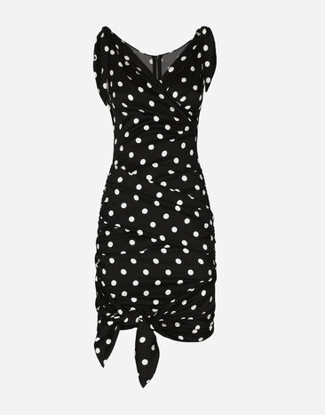 Dolce & Gabbana Charmeuse midi dress with draping and polka-dot print Black F290XTFU28D
