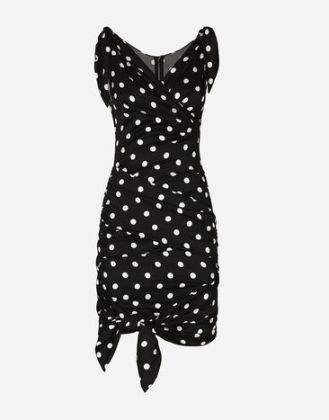 Dolce & Gabbana Charmeuse midi dress with draping and polka-dot print Print F6JJYTFSUBH