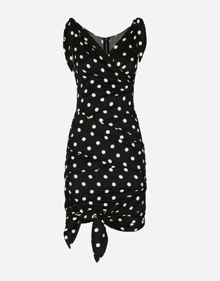 Dolce & Gabbana Charmeuse midi dress with draping and polka-dot print Print F6I2DTFSA63