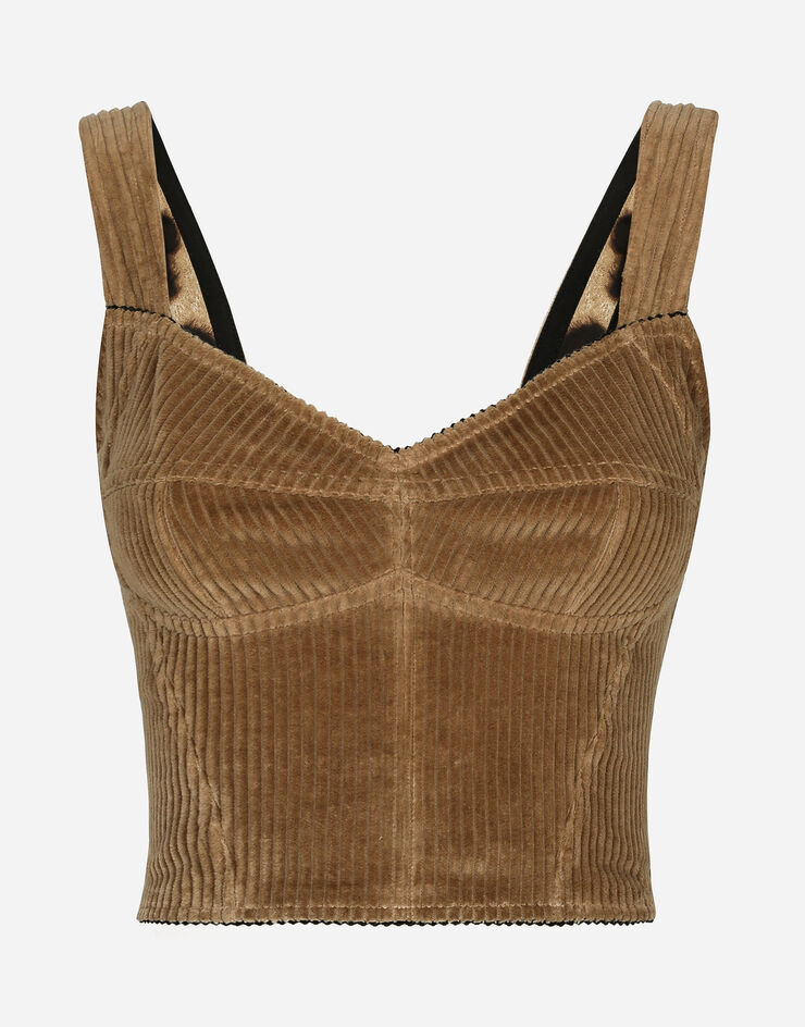 Dolce&Gabbana Top bustier in velluto a coste Beige F7W98TFUWDU