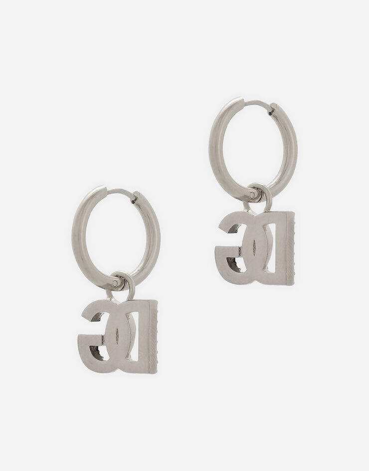 Creole earrings with DG logo pendant in Silver for | Dolce&Gabbana®