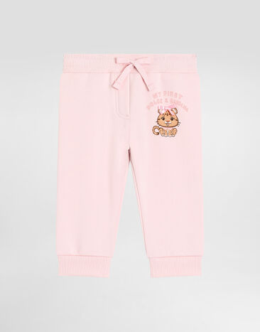 Dolce & Gabbana Fleece trousers with leopard and bow Pink L2JPC9G7PNM