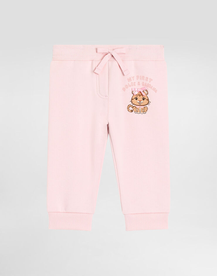 Dolce & Gabbana Fleece trousers with leopard and bow Pink L2JPC9G7PNM